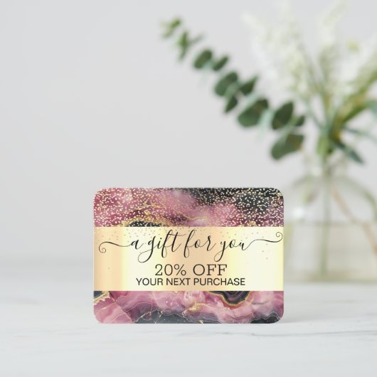 Chic Gold Confetti, Bourgogne Marmer Gold Kortingskaartje (Staand voorkant)