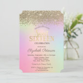 Chic Gold Confetti Diamonds Holographic Sweet 16 Kaart (Staand voorkant)