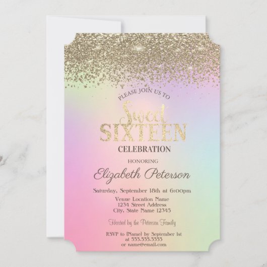 Chic Gold Confetti Diamonds Holographic Sweet 16 Kaart (Voorkant)