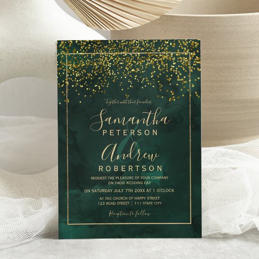 Chic gold confetti green typografie bruiloft kaart