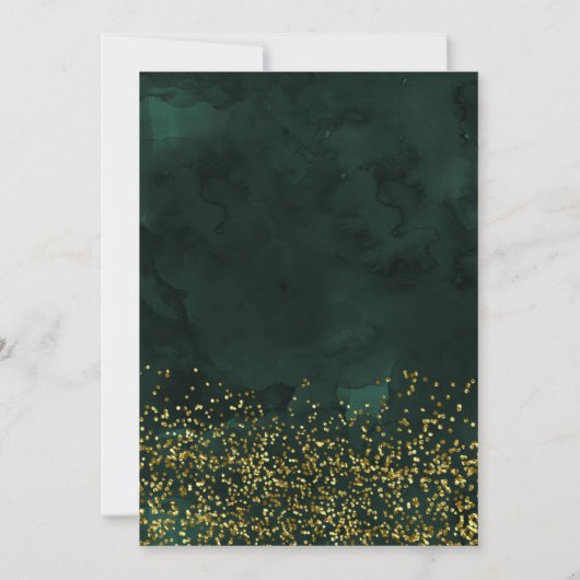 Chic gold confetti green typografie bruiloft kaart (Achterkant)