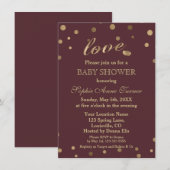 Chic Gold Confetti Love Bourgogne Baby shower Kaart (Voorkant / Achterkant)