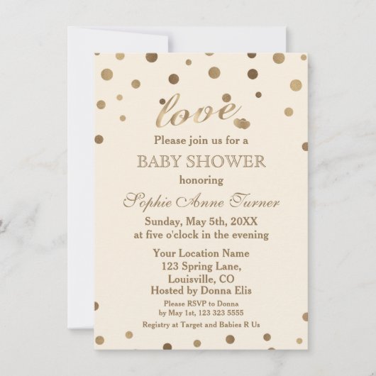 Chic Gold Confetti Love Champagne Baby shower Kaart (Voorkant)