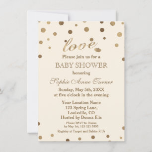 Chic Gold Confetti Love Champagne Baby shower Kaart