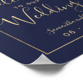 Chic gold confetti marvy blue bruiloft welkom poster (Hoek)