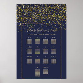 Chic gold confetti marvy blue bruiloft Zitkaart Poster