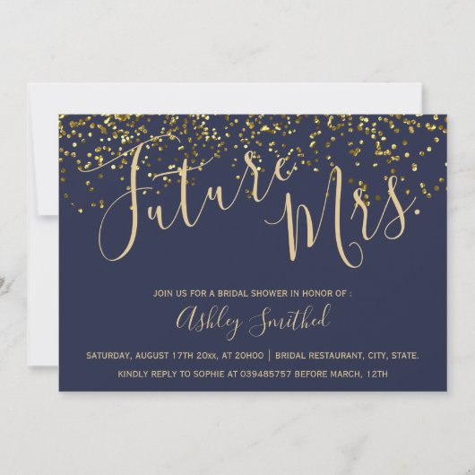Chic gold confetti navy blue Mrs vrijgezellenfeest Kaart (Voorkant)