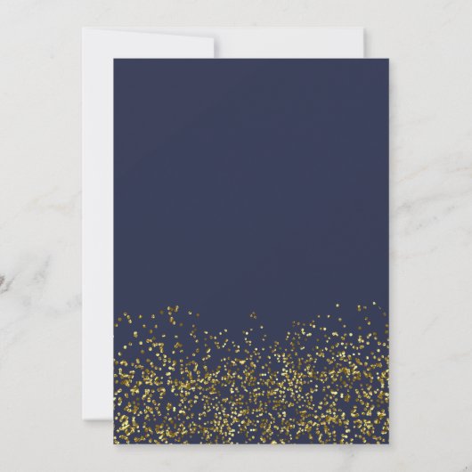 Chic gold confetti navy blue save the date bruilof (Achterkant)