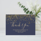 Chic Gold confetti navy blue typografie bedankt Kaart (Staand voorkant)