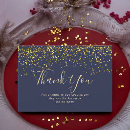Chic Gold confetti navy blue typografie bedankt Kaart