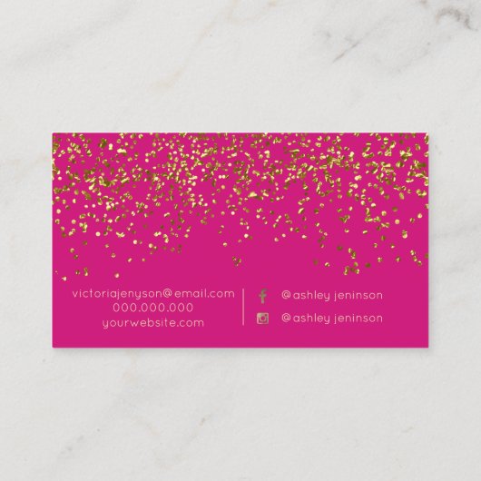 Chic gold confetti neon roze make-up typografie visitekaartje (Achterkant)