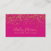 Chic gold confetti neon roze make-up typografie visitekaartje (Voorkant)
