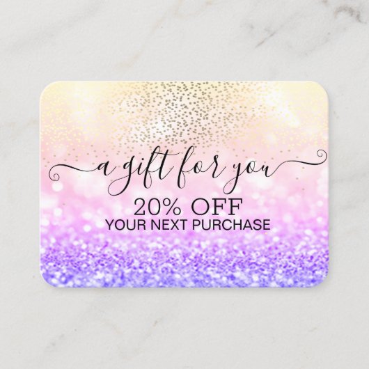 Chic Gold Confetti, Ombre Glitter Bokeh Kortingskaartje (Voorkant)