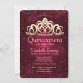 Chic Gold Confetti Tiara Burgundy Quinceañera Kaart (Voorkant)