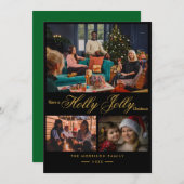 Chic Gold Confetti vakantie Kaart | Moderne 3-foto (Voorkant / Achterkant)