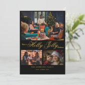 Chic Gold Confetti vakantie Kaart | Moderne 3-foto (Staand voorkant)