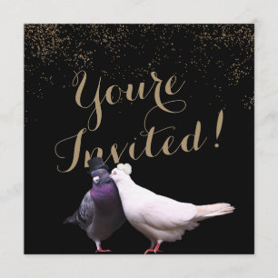 Chic Gold Confetti Wedding Birds Wedding Kaart
