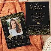 Chic Gold confetti zwarte typografie afstuderen Kaart