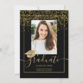 Chic Gold confetti zwarte typografie afstuderen Kaart (Voorkant)