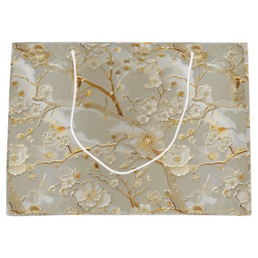 Chic gold cream floral groot cadeauzakje (Voorkant)