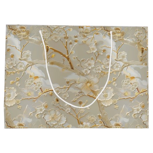 Chic gold cream floral groot cadeauzakje (Achterkant)