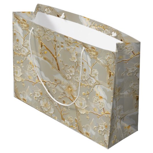 Chic gold cream floral groot cadeauzakje (Achterkant Gekanteld)