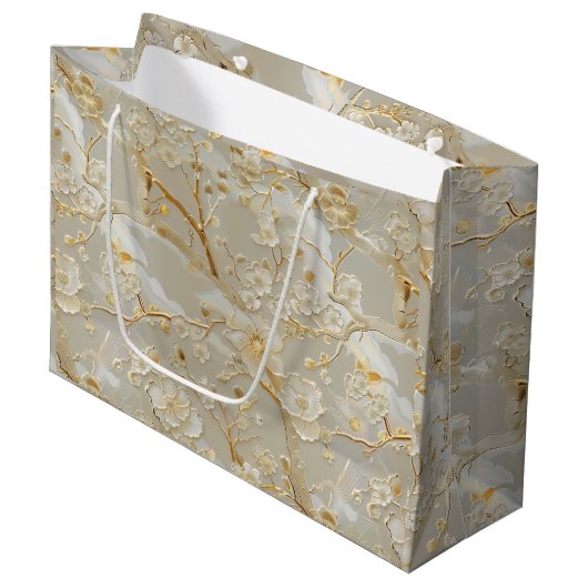 Chic gold cream floral groot cadeauzakje (Voorkant Gekanteld)