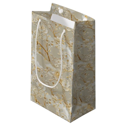 Chic gold cream floral klein cadeauzakje (Voorkant Gekanteld)