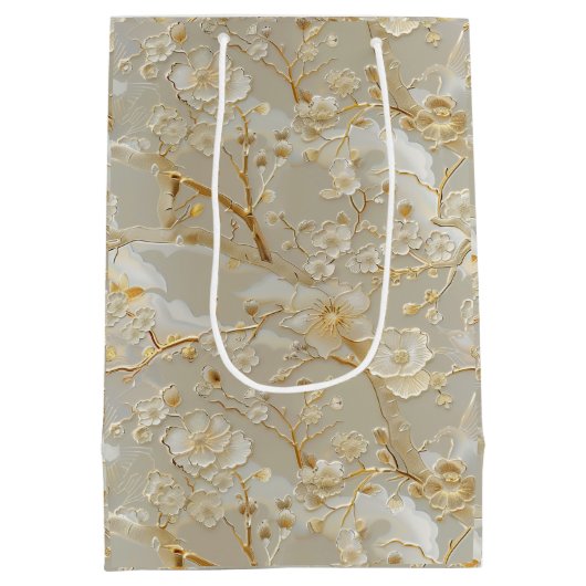 Chic gold cream floral medium cadeauzakje (Achterkant)