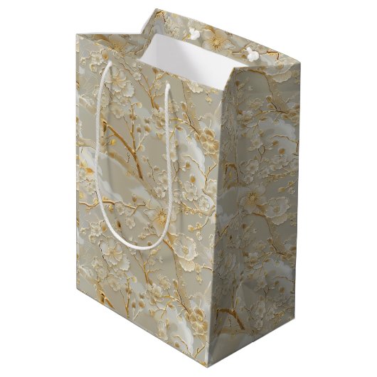 Chic gold cream floral medium cadeauzakje (Achterkant Gekanteld)