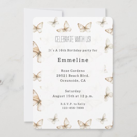 Chic Gold Cream White Butterflies Birthday Kaart (Voorkant)