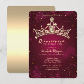 Chic Gold Crown Burgundy Quinceañera Kaart (Voorkant / Achterkant)