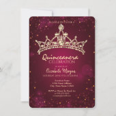 Chic Gold Crown Burgundy Quinceañera Kaart (Voorkant)