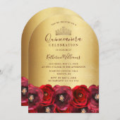 Chic Gold Crown Red Rose Floral Quinceañera  Kaart (Voorkant / Achterkant)
