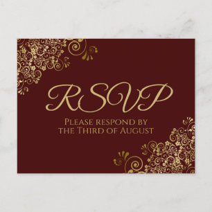 Chic Gold Curls & Swirls op Auburn Wedding RSVP Briefkaart