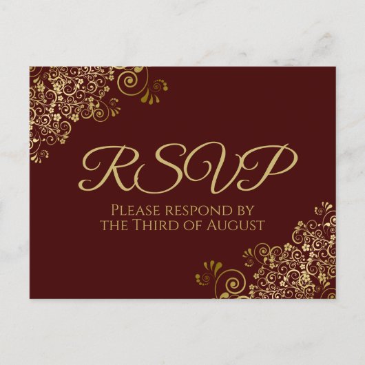 Chic Gold Curls & Swirls op Auburn Wedding RSVP Briefkaart (Voorkant)