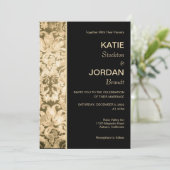 Chic Gold Damask Wedding Uitnodiging (Staand voorkant)