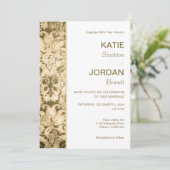 Chic Gold Damask Wedding Uitnodiging (Staand voorkant)