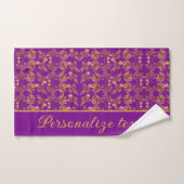 Chic Gold damask zwirl Flower paars Custom name Bad Handdoek (Handdoek)