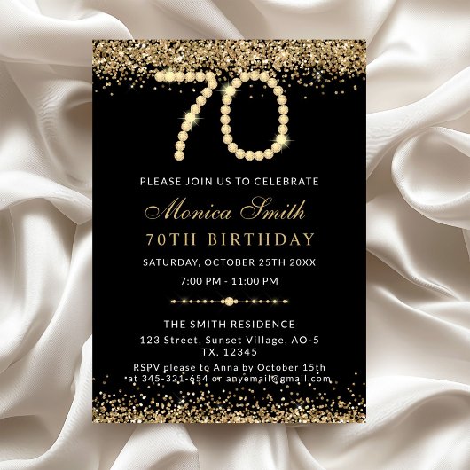 Chic Gold Diamonds 70th Birthday Party Invitation Kaart
