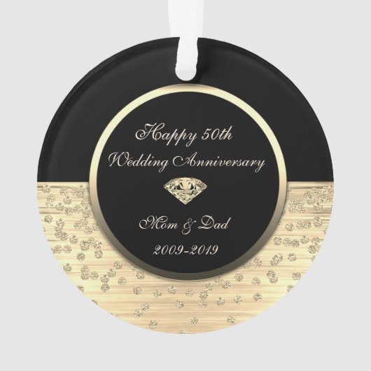 Chic Gold Diamonds Black 50th Wedding Jubileum Ornament (achterkant)