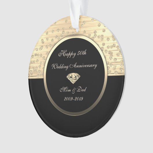 Chic Gold Diamonds Black 50th Wedding Jubileum Ornament (voorkant)