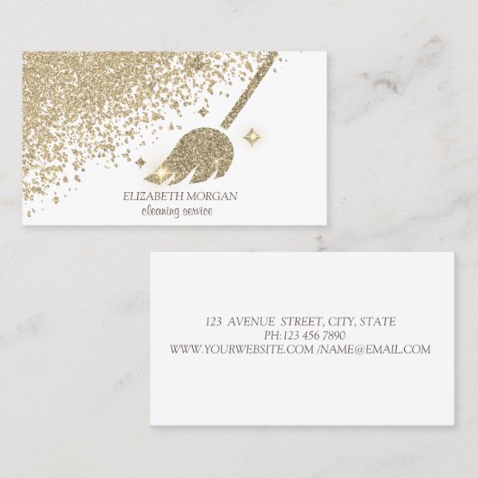 Chic Gold Diamonds Broom Maid Cleaning House Visitekaartje (Voorkant / Achterkant)