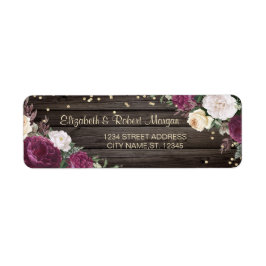 Chic Gold Diamonds Burgundy Flowers Wood Etiket