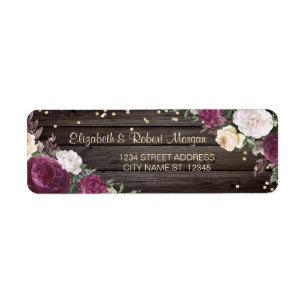 Chic Gold Diamonds Burgundy Flowers Wood Etiket