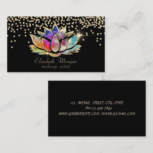 Chic Gold Diamonds Colorful Lotus Black Visitekaartje (Voorkant / Achterkant)