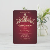 Chic Gold Diamonds Crown Burgundy Quinceañera Kaart (Staand voorkant)