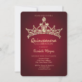 Chic Gold Diamonds Crown Burgundy Quinceañera Kaart (Voorkant)