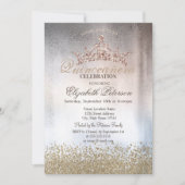 Chic Gold Diamonds, Tiara Metallic Quinceañera Kaart (Voorkant)