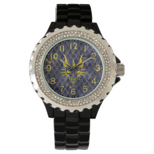 Chic Gold Dragon Head & Blue Dragon Scales Watch Horloge